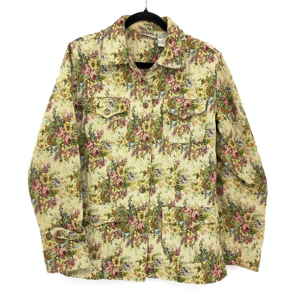 Vintage 90s Bill Blass Tapestry Jacket Womens Size Medium Floral Jacquard